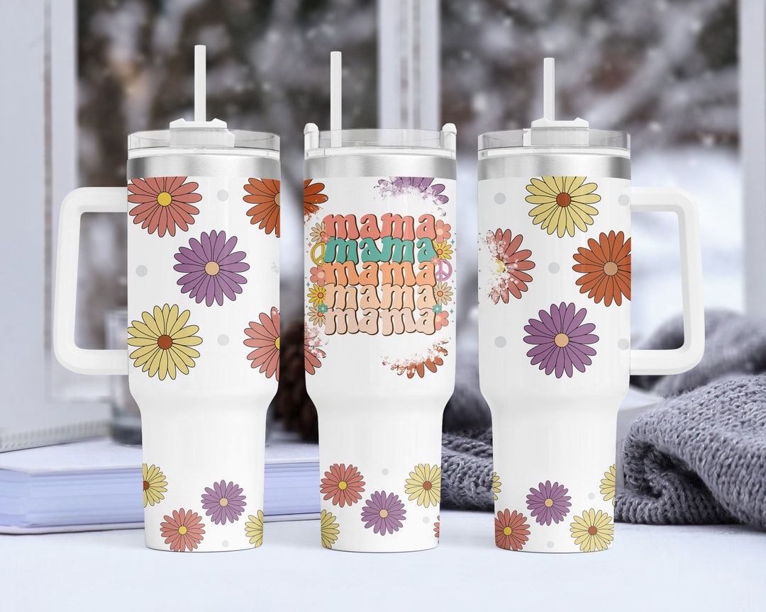 Mama Boho Floral 40oz Quencher Tumbler Wrap Png Retro Mama Flower ...