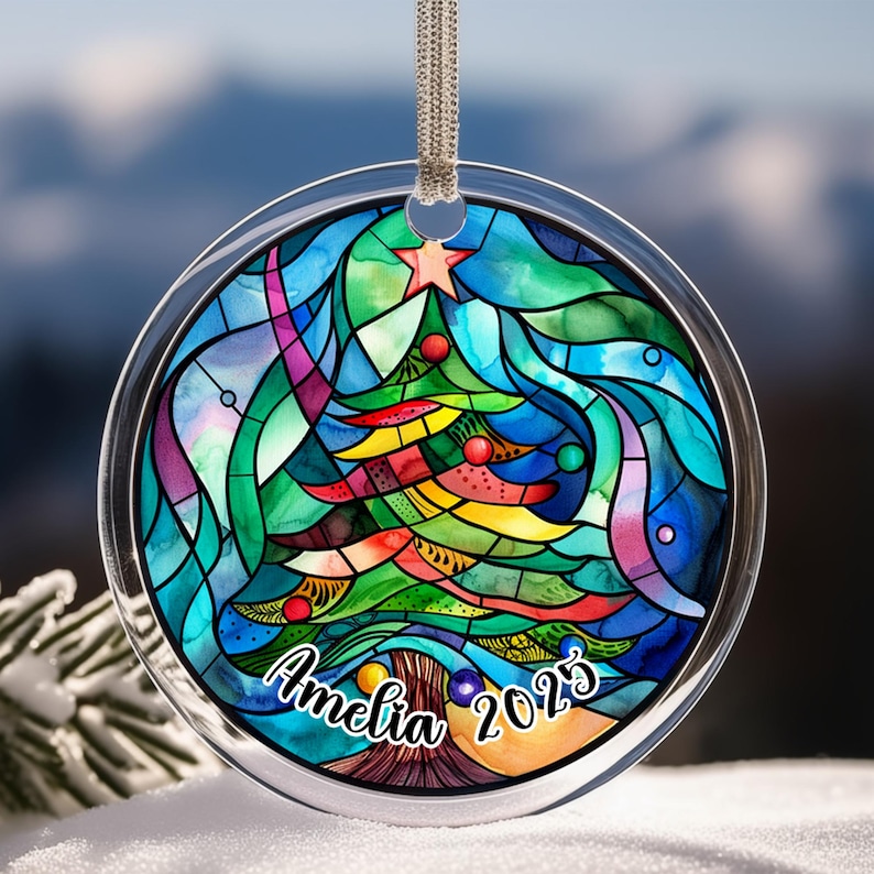 Personalized Stained Glass Christmas Ornament 2025 – Custom Name Tree ...