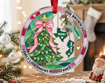 Custom State Family Ornament, Personalized Long Distance Christmas Ornament, Family Love Knows No Distance, Family Gift 2026