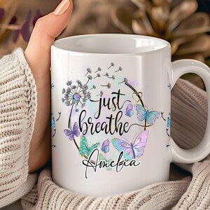Personalized Just Breathe UV DTF Cup Wrap, Dandelion Butterfly Glass Can & Tumbler Decals (11oz–40oz), Waterproof Sticker, Mother's Day Gift image 2