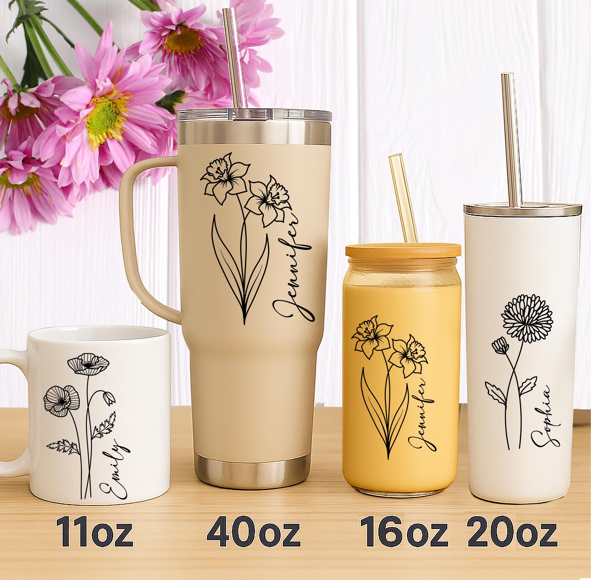 Birth Month Flower UV DTF Decal – Personalized Name Wildflower Cup Wrap, Custom Tumbler Sticker, Glass Can Gift for Bridesmaid
