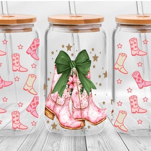 UV DTF Cowgirl Boots Cup Wrap, Pink Boots uv dtf for Can Glass, Happy Mother&#39;s Day uv dtf, Mother&#39;s Day Gifts for Her