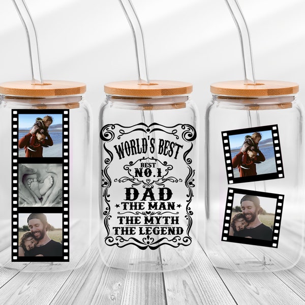 Best Dad Ever Libbey Glass Wrap Png - Family Custom Photo Dad Glass Wrap - Dad The Man The Myth The Legend - Father's Day Libbey Glass Wrap