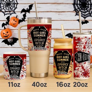Personalized Halloween UV DTF Wrap  – Spooky Bitch Season Name Decal for Can Glass, Mug & Tumbler – Custom Funny Fall Goth Cup Sticker Gift