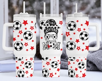 Mom Messy Bun Soccer 40 oz Quencher Tumbler Wrap Sublimation Design, Soccer Mom Tumbler for 40 oz, Gift For Mom