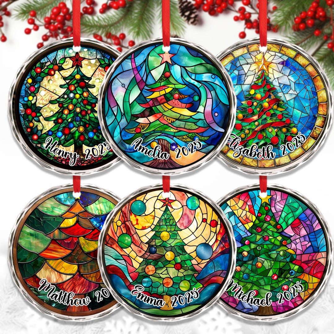 Personalized Stained Glass Christmas Ornament 2025 – Custom Name Tree ...
