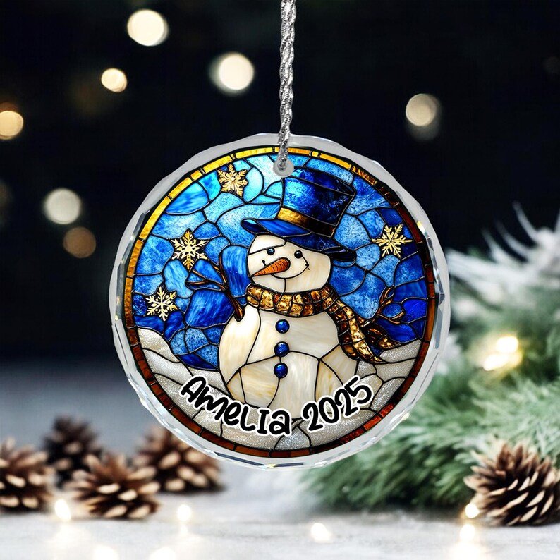 Personalized Stained Glass Snowman Ornament 2025 | Custom Christmas ...
