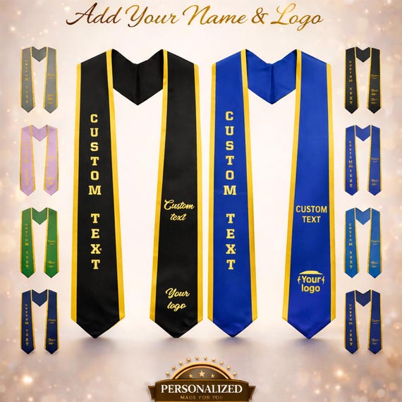 Custom Graduation Stole 2026 – Personalized Sash with Name & Logo – College Graduation Stole, Custom Name and Logo Sash, Senior Stole Gift