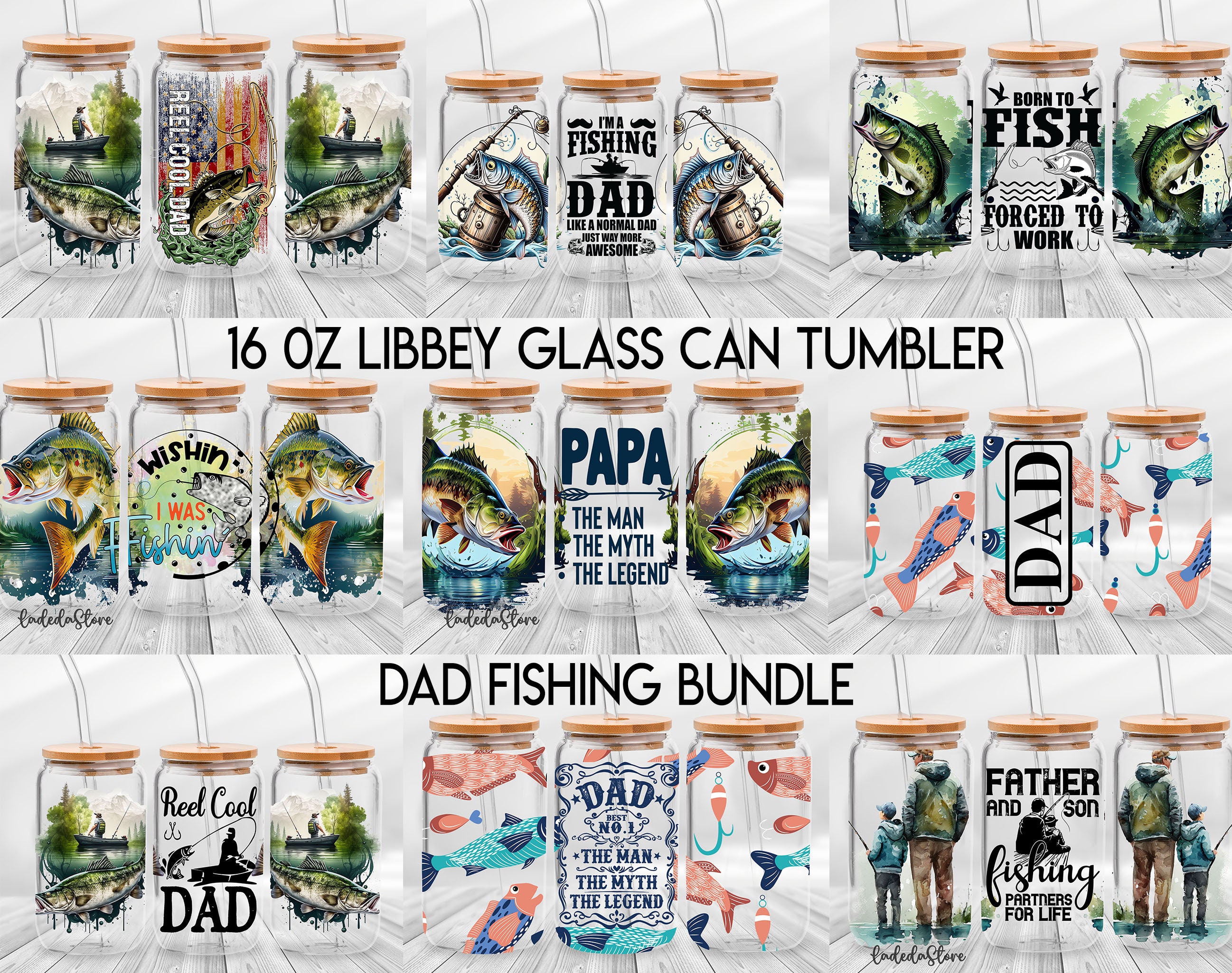Dad Fishing Glass Libbey Glass Can Wrap, Fishing PaPa The Man The Myth The  Legend, Reel Cool Dad - Born To Fish Forced To Work