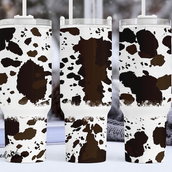 CowHide 40oz Quencher Tumbler Wrap - Heifer Cowgirl Cow Fur Print Tumbler 40 oz - Cute Cow Tumbler Gift for Mom Sublimation Designs