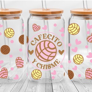 UV DTF Cute Colorful Cup Wrap, Cafecito Y Chisme uv dtf, Happy Valentine&#39;s Day Can Glass uv dtf, uv dtf Glass Can, Valentine&#39;s Day Gifts