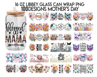 130+ Designs Blessed Mama 16oz Libbey Glass Can, Mama Butterfly Flower Frosted Glass, Mom Mode Libbey Cup, Mother's Day Digital Download