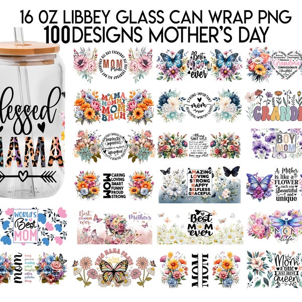 130+ Designs Blessed Mama 16oz Libbey Glass Can, Mama Butterfly Flower Frosted Glass, Mom Mode Libbey Cup, Mother's Day Digital Download