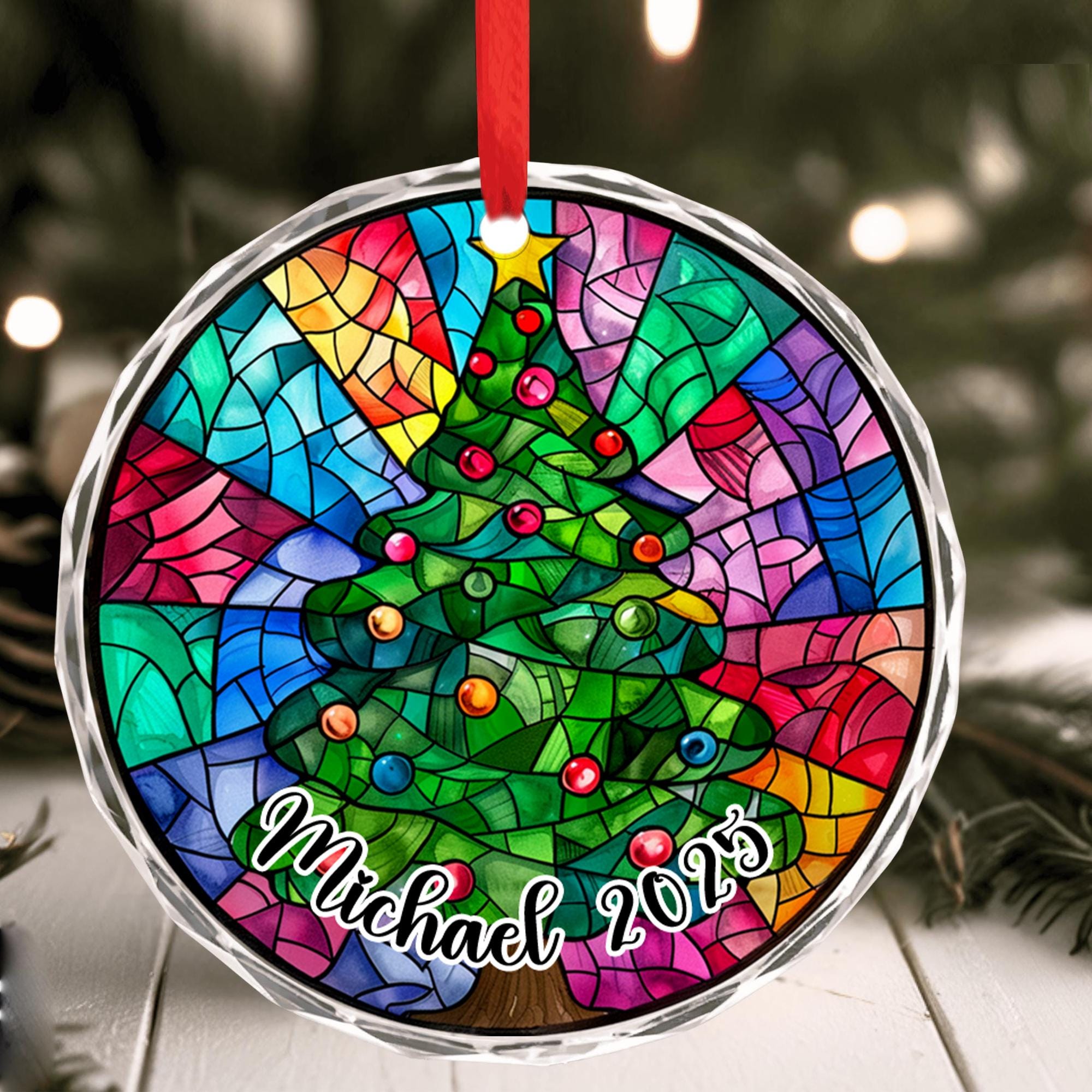 Personalized Stained Glass Christmas Ornament 2025 – Custom Name Tree ...