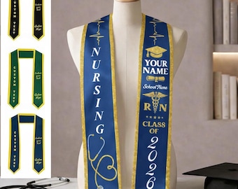 Custom Name Nursing Graduation Stole 2026, Personalized RN Stole, School Name Graduation Sash, BSN Graduate Stole, Class of 2026 Nurse Gift