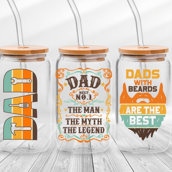 Dad The Man The Myth The Legend Glass Can Wrap png, Best Dad Ever Libbey Glass Can Fathers Day Gift For Dad, Dad Beer Can Glass, Retro Dad