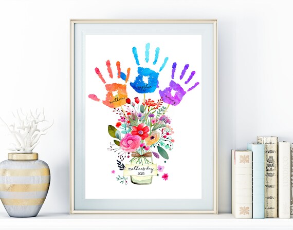 Mothers Day Gift From Grandkids, Mothers Day Gift From Daughter Grandchildren, Floral Bouquet Picture Frame Gift From Grandkids