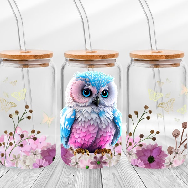Cute Baby OWL Libbey Glass Can Sublimation Design, OWL Glass Can Wrap, Owl Tumbler Wrap, Mothers Day Libbey 16 oz Glass Wrap