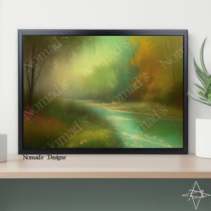 PRINTABLE Impressionist Flowing River Wall Art | Warm Autumn River Painting Print | Downloadable Digital Art |