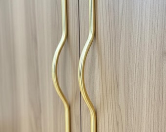 Unlacquered Solid Brass Door Pull Handle, Modern Curved Bar Cabinet Pulls