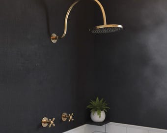Unlacquered Solid Brass Wall Mounted Faucet | Vintage Bathroom Sink Tap with Cross Handles