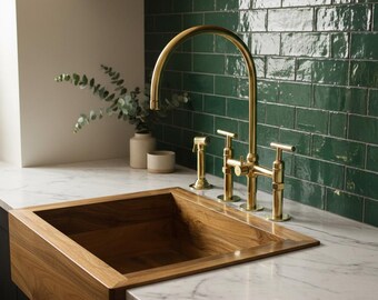 Unlacquered Brass Kitchen Faucet With Sprayer, Antique Brass Kitchen Faucet