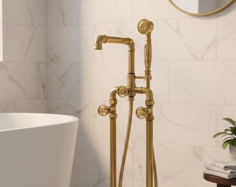 Unlacquered Brass Tub filler Faucet With Wheel Handle