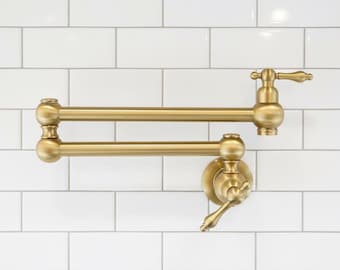 Unlacquered brass Pot filler Faucet | Kitchen faucet Wall Mount, Pot Filler stove kitchen