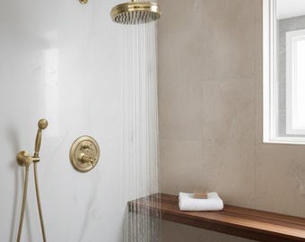 Unlacquered Brass Shower System With Adjustable ShowerHead