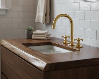 Unlacquered Brass Deck Mounted Bathroom Faucet, Solid Brass Bathroom Faucet