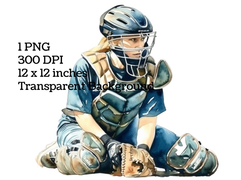 Watercolor Softball Clipart Png Softball Catcher Softball Etsy