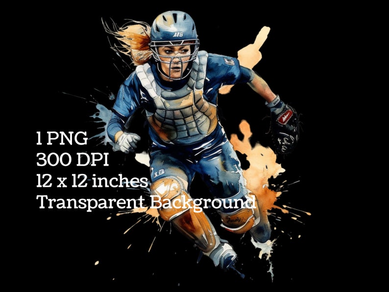 Watercolor Softball Clipart Png Softball Catcher Softball Etsy