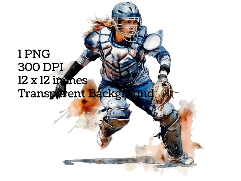 Softball Clipart Png Softball Catcher Watercolor Softball Etsy