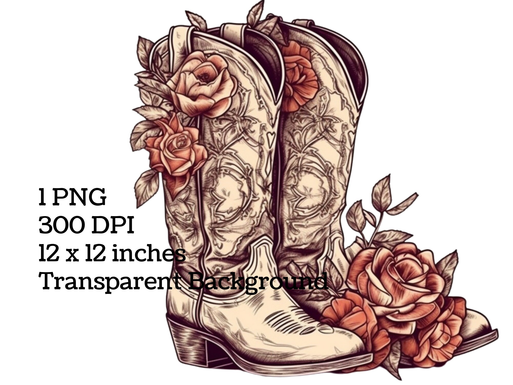 Cowgirl Boots and Roses Flowers Clipart Western Boots Etsy