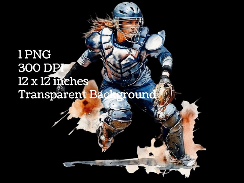 Softball Clipart Png Softball Catcher Watercolor Softball Etsy