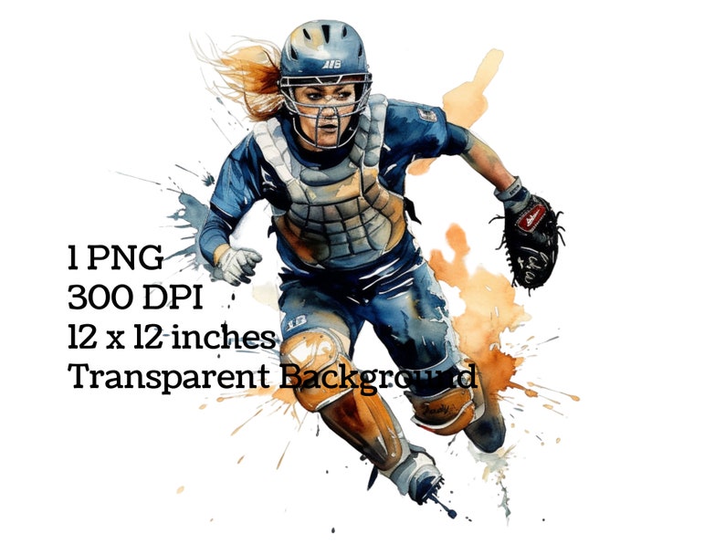 Watercolor Softball Clipart Png Softball Catcher Softball Etsy
