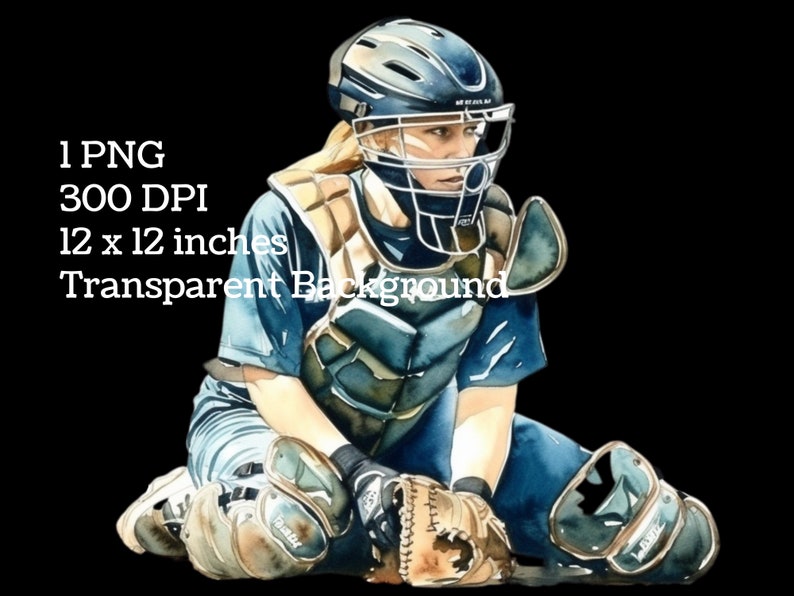 Watercolor Softball Clipart Png Softball Catcher Softball Etsy