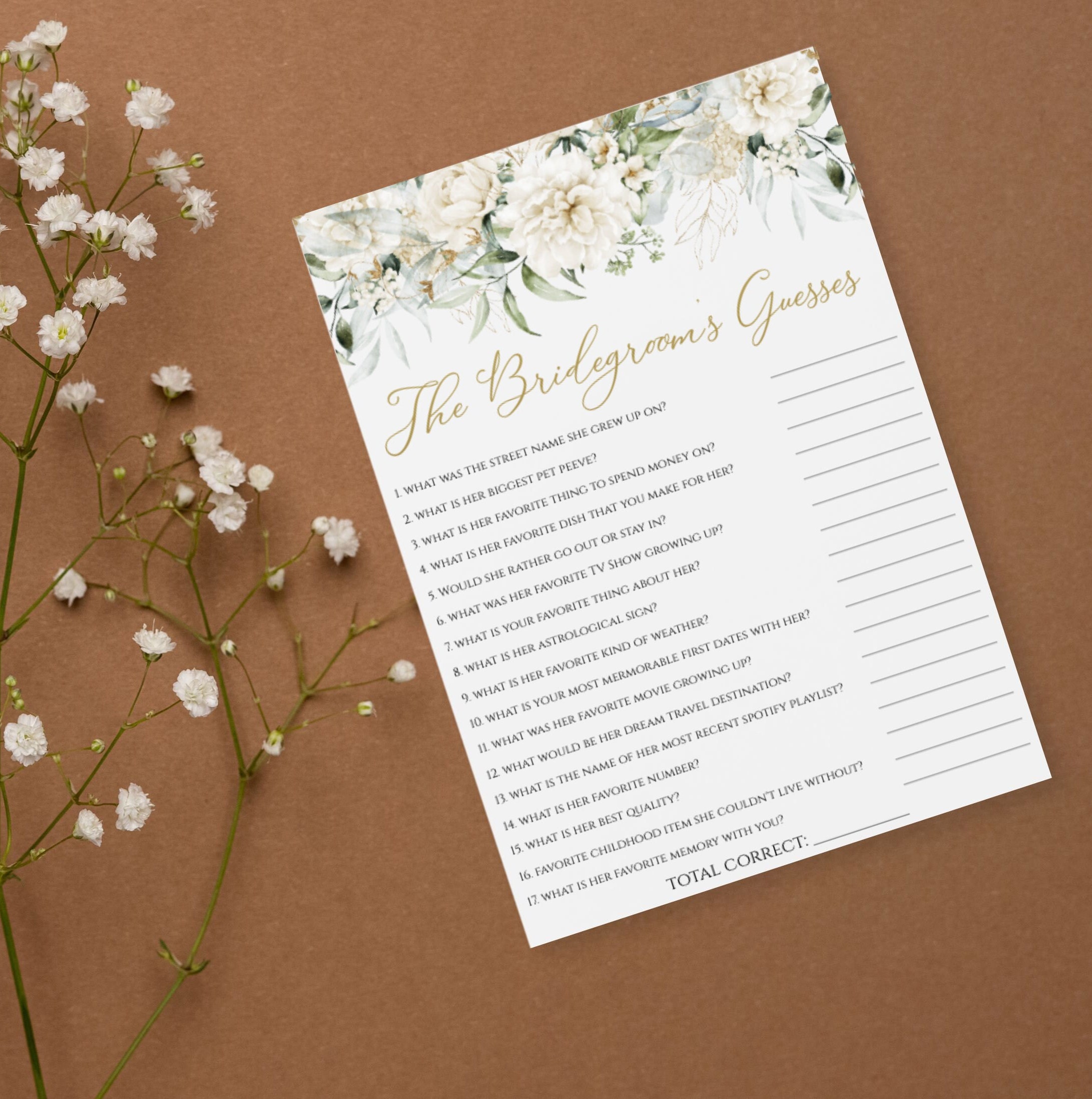 Boho Greenery Brautparty-Spiel, gedruckt, druckbar, digital, Brautspiel, FL1