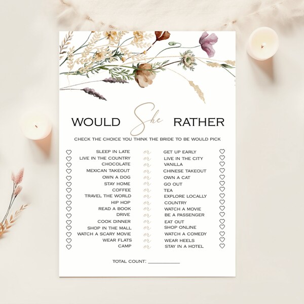 Wildflower Boho Bridal Shower Game, Printed, Printable, Digital, Bridal Game, WB1