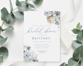 Blue Floral Bridal Shower Invitation, Printed, Printable, Digital, Bridal Invite, BF1