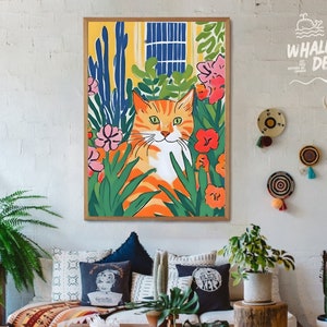 Arte floral de parede de gato Gustav Klimt, arte de gato malhado laranja, flor de gato de jardim, arte de gato de flor, presente engraçado de gato, presente temático de gato, novo presente de mãe de gato