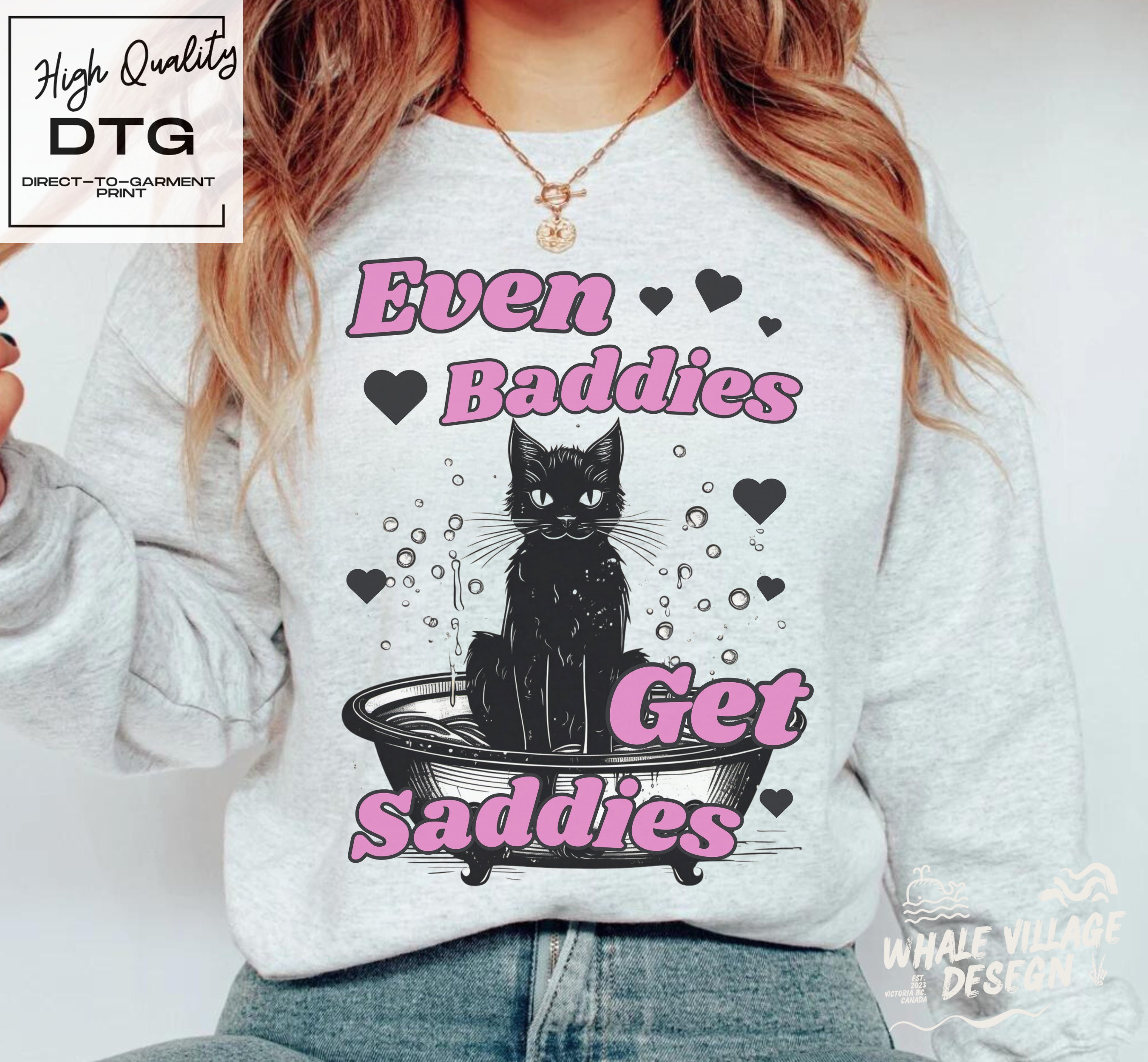 Gallery Detail: Even Baddies Get Saddies Retro Sweatshirt Funny Anxiety Sweater Cat