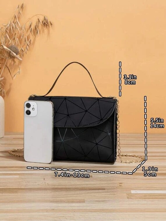 Mini Square Bag Geometric Pattern Top Handle Chain Strap Flap Dow Decor