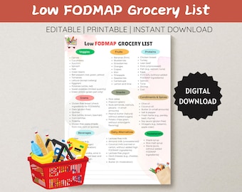 Editable Low FODMAP Grocery List: Printable Diet Food List (Digital Download)