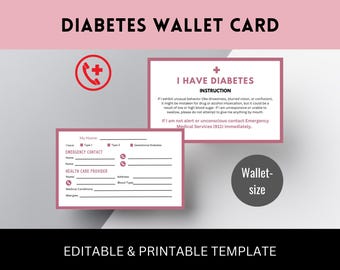 Editable Diabetes Emergency Wallet Card Template (Canva)