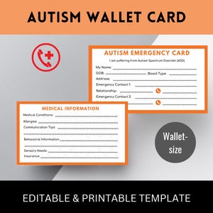 Bewerkbare Autisme-noodkaart I'm with Autisme-waarschuwingskaart Kaart voor spoedeisende hulp voor autisme ID-kaart Autisme medische kaart Autistische waarschuwingskaart