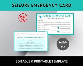 Editable Seizure Emergency Card: Medical Alert Wallet Template (Digital Download)
