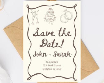 Wedding Save the Date Invitation Template: Chocolate Brown Rings (Canva Download)