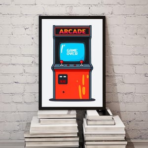 Retro Arcade Video Game Console Digital Print, Vintage Space Invaders Street Fighter Style Arcade Wall Art, Instant Download