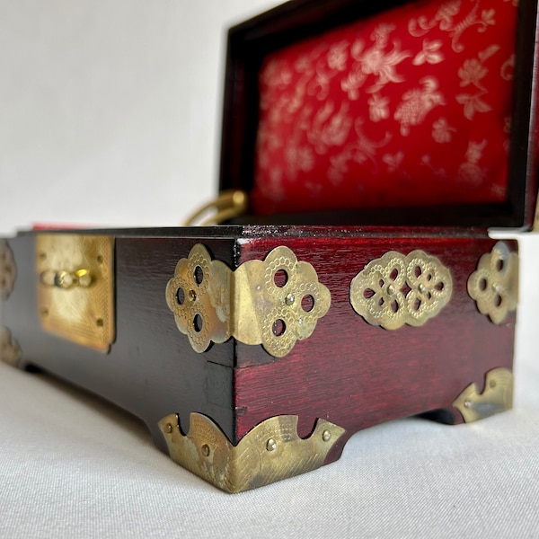 Chinese Wood + Brass Jewelry Box | Vintage Asian Decor | Vanity Accessories